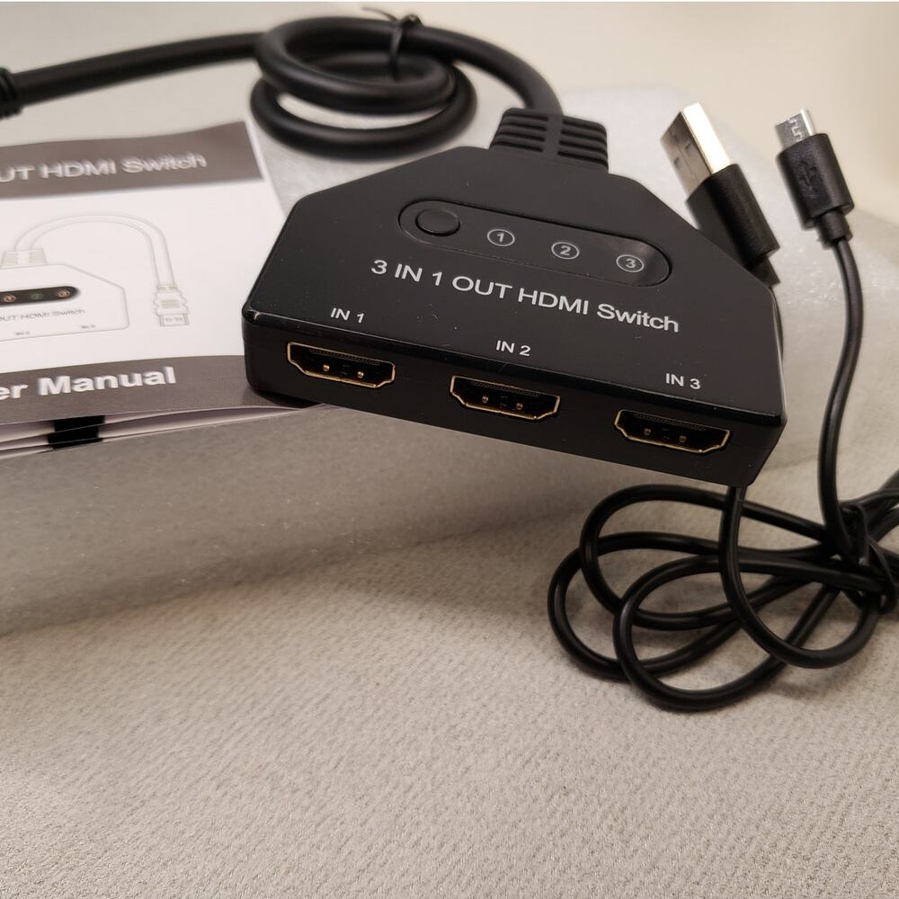 3-in-1 Out HDMI Switcher Hub Cable Splitter Selector Box with USB Power Cable